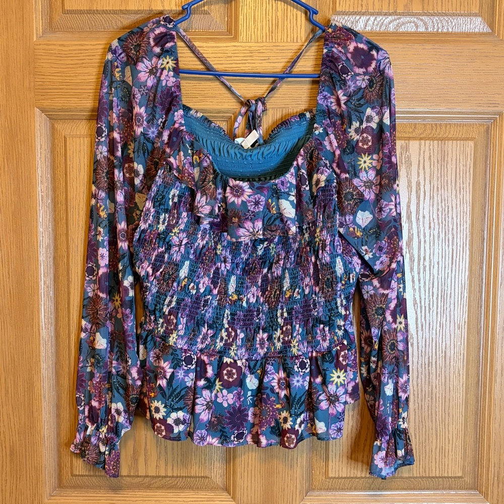 LC Lauren Conrad Purple Floral Blouse